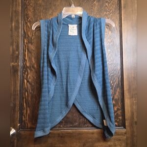 'Threads' Peacock Blue Striped Knit Open-Front Women's Sweater Vest